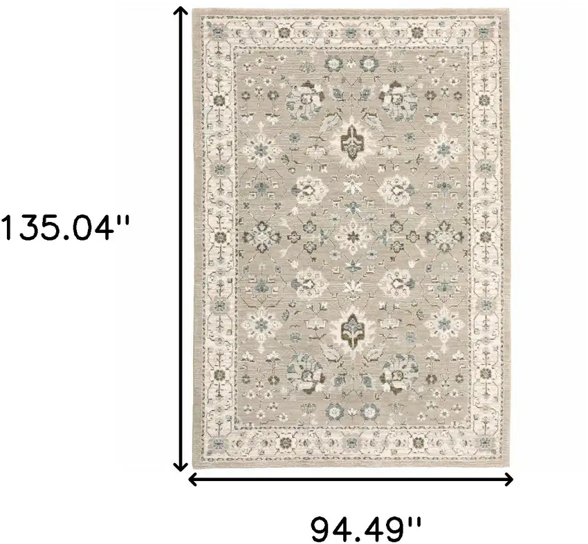 Beige Ivory Blue Green And Purple Oriental Power Loom Stain Resistant Area Rug Photo 7