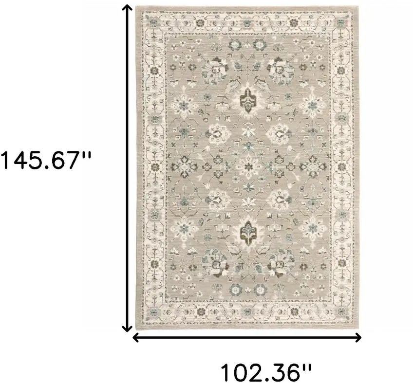 Beige Ivory Blue Green And Purple Oriental Power Loom Stain Resistant Area Rug Photo 7