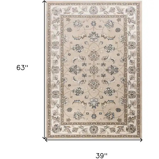 3'X5' Beige Ivory Bordered Floral Indoor Area Rug Photo 8