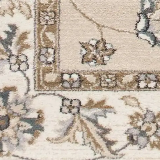 Beige And Ivory Floral Medallion Area Rug Photo 6