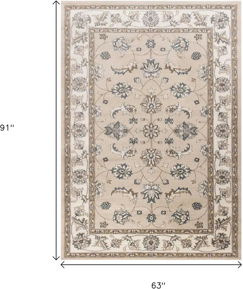 Beige And Ivory Floral Medallion Area Rug Photo 3