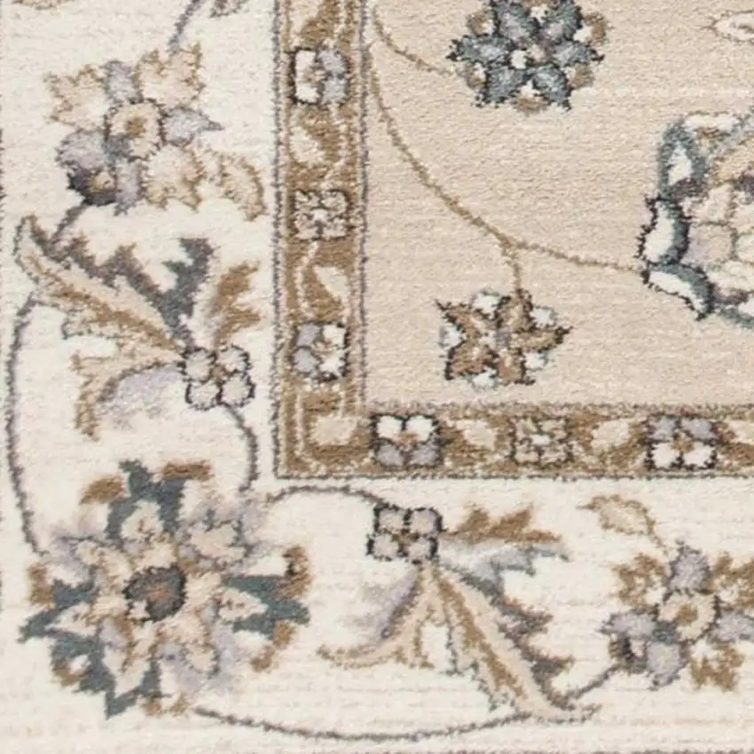 Beige And Ivory Floral Medallion Area Rug Photo 7