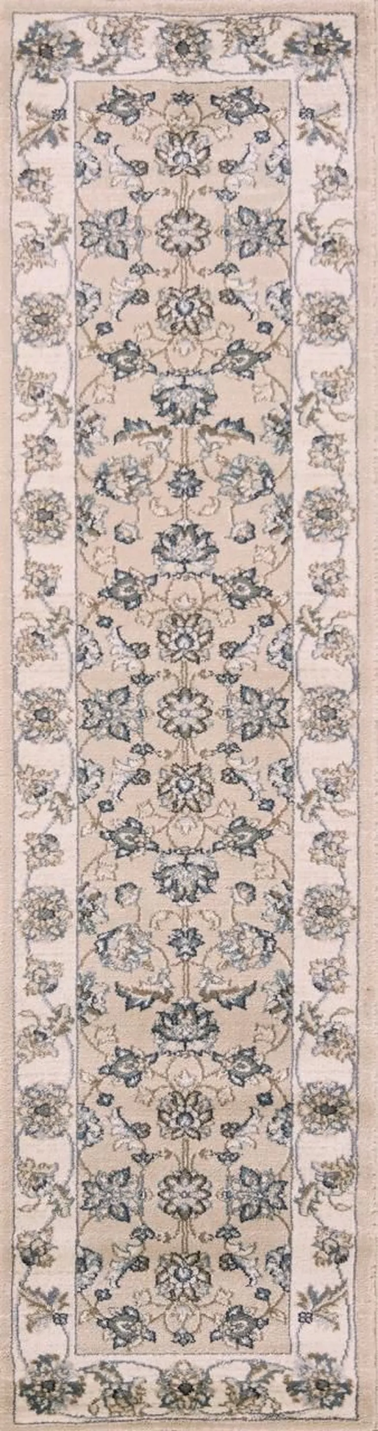 Beige Ivory Bordered Floral Indoor Runner Rug Photo 3