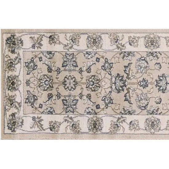 Beige Ivory Bordered Floral Indoor Runner Rug Photo 1