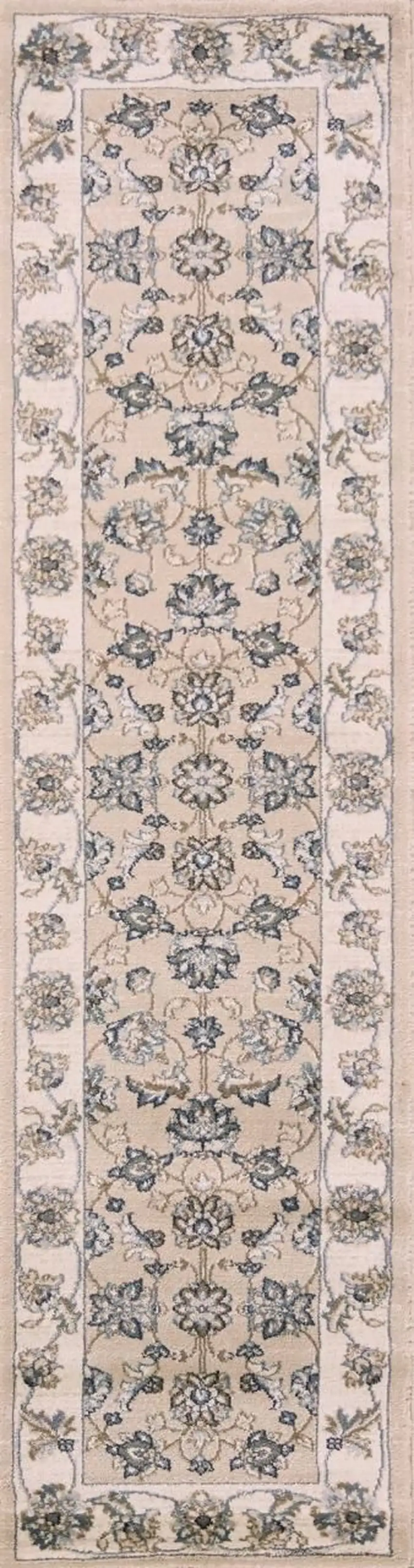 8' Beige Ivory Bordered Floral Indoor Runner Rug Photo 6