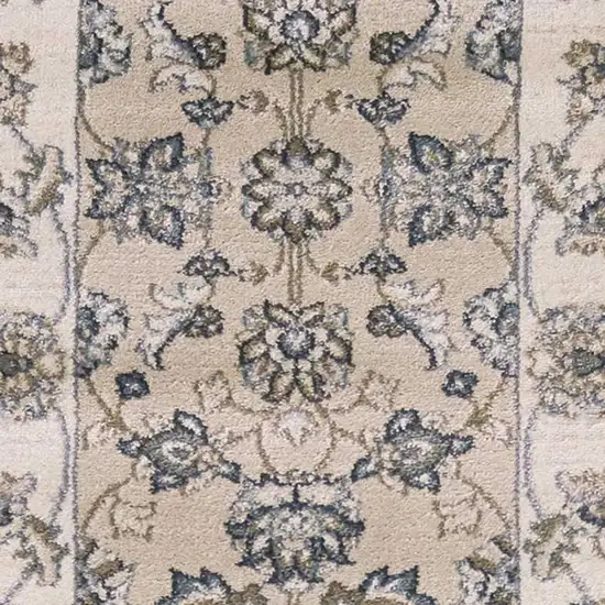 Beige Ivory Bordered Floral Indoor Runner Rug Photo 2