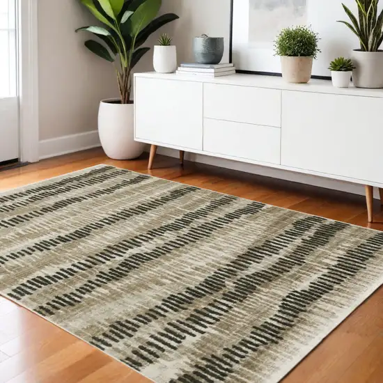 Beige Ivory Charcoal Brown Tan And Grey Abstract Power Loom Stain Resistant Area Rug With Fringe Photo 1