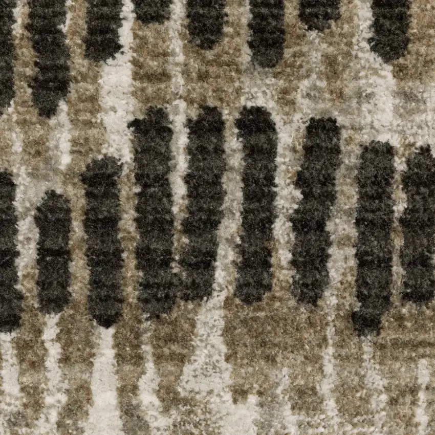 Beige Ivory Charcoal Brown Tan And Grey Abstract Power Loom Stain Resistant Area Rug With Fringe Photo 9