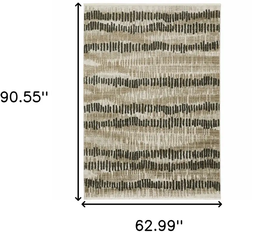 Beige Ivory Charcoal Brown Tan And Grey Abstract Power Loom Stain Resistant Area Rug With Fringe Photo 8