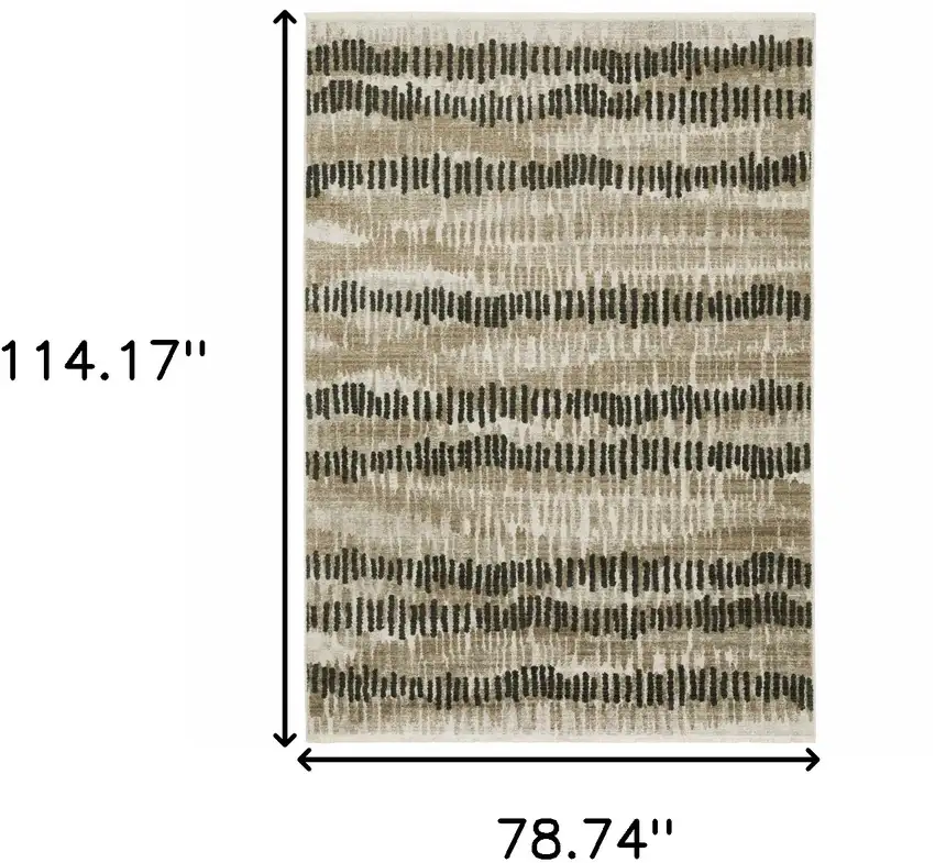 Beige Ivory Charcoal Brown Tan And Grey Abstract Power Loom Stain Resistant Area Rug With Fringe Photo 8
