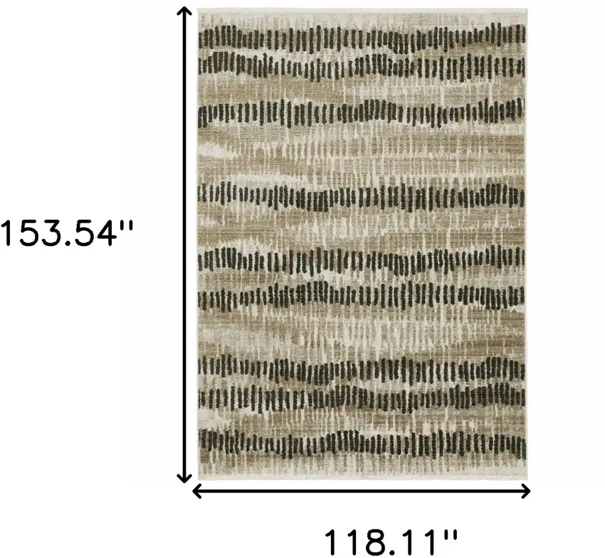 Beige Ivory Charcoal Brown Tan And Grey Abstract Power Loom Stain Resistant Area Rug With Fringe Photo 8