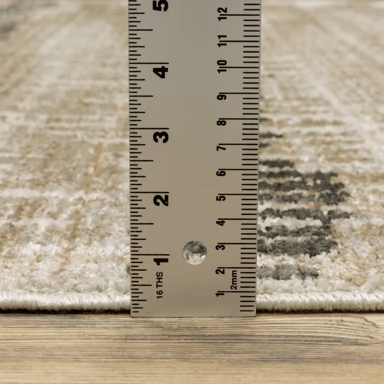 Beige Ivory Charcoal Brown Tan And Grey Abstract Power Loom Stain Resistant Runner Rug With Fringe Photo 4