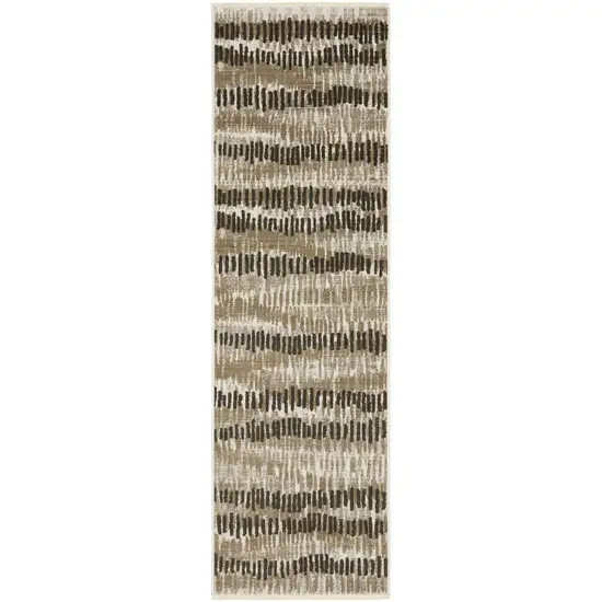 2' X 8' Beige Ivory Charcoal Brown Tan And Grey Abstract Power Loom Stain Resistant Runner Rug With Fringe Photo 2