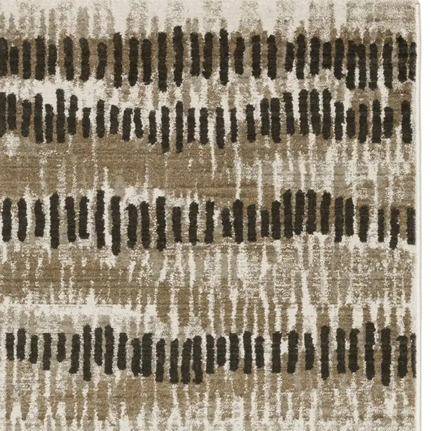 2' X 8' Beige Ivory Charcoal Brown Tan And Grey Abstract Power Loom Stain Resistant Runner Rug With Fringe Photo 4