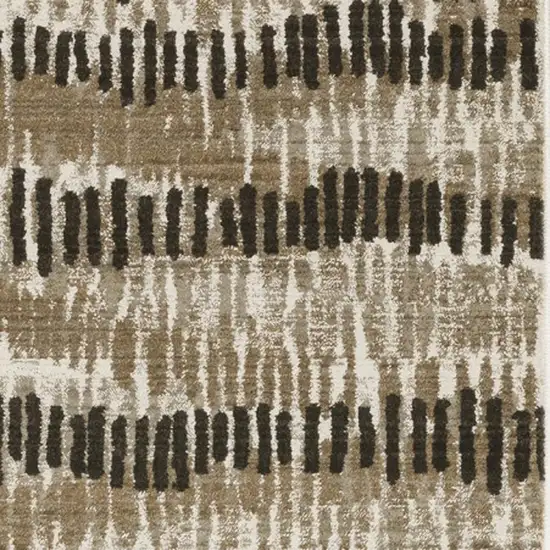 2' X 8' Beige Ivory Charcoal Brown Tan And Grey Abstract Power Loom Stain Resistant Runner Rug With Fringe Photo 7