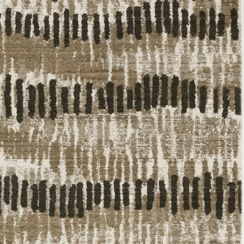 2' X 8' Beige Ivory Charcoal Brown Tan And Grey Abstract Power Loom Stain Resistant Runner Rug With Fringe Photo 7