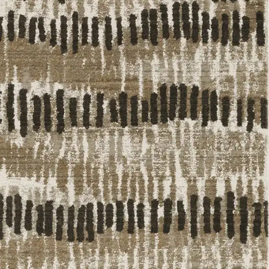 2' X 8' Beige Ivory Charcoal Brown Tan And Grey Abstract Power Loom Stain Resistant Runner Rug With Fringe Photo 6