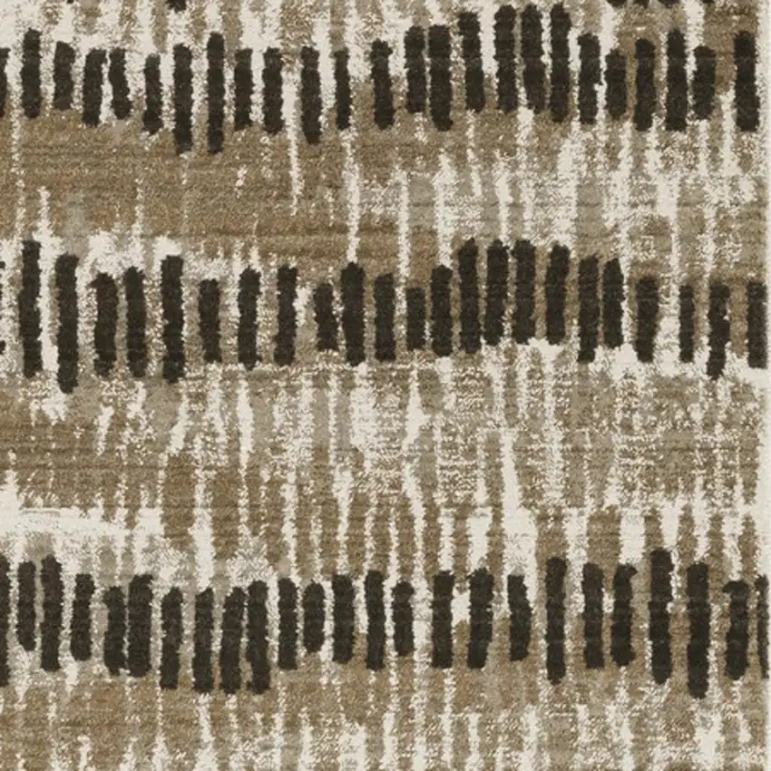 2' X 8' Beige Ivory Charcoal Brown Tan And Grey Abstract Power Loom Stain Resistant Runner Rug With Fringe Photo 6