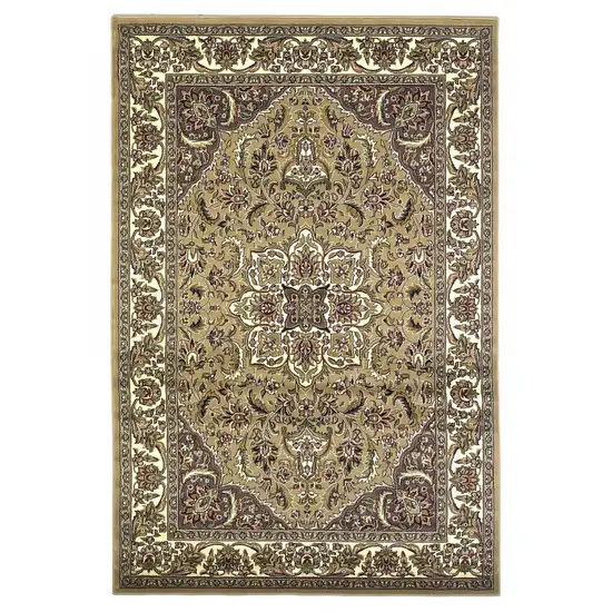 Beige And Ivory Floral Medallion Area Rug Photo 7