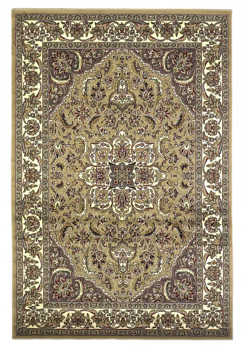 Beige And Ivory Floral Medallion Area Rug Photo 7