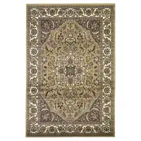 Photo of Beige Ivory Machine Woven Floral Medallion Indoor Area Rug