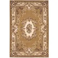 Photo of Beige Ivory Machine Woven Hand Carved Floral Medallion Indoor Area Rug