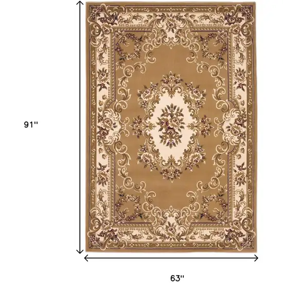 Beige Ivory And Brown Floral Medallion Area Rug Photo 3