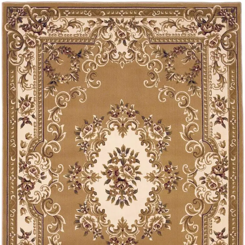 Beige Ivory And Brown Floral Medallion Area Rug Photo 7