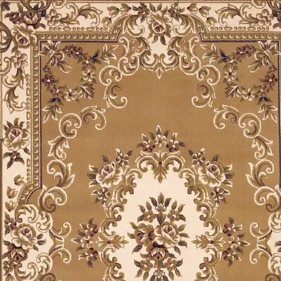 Beige Ivory And Brown Floral Medallion Area Rug Photo 6