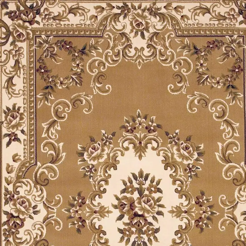 Beige Ivory And Brown Floral Medallion Area Rug Photo 6