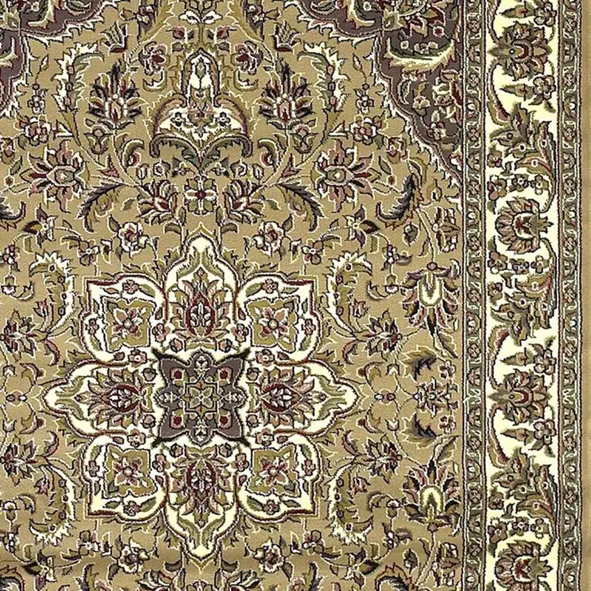 8' Beige And Ivory Floral Medallion Octagon Rug Photo 3