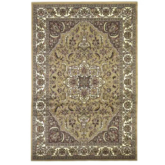 Beige Ivory Machine Woven Traditional Medallion Octagon Indoor Area Rug Photo 2