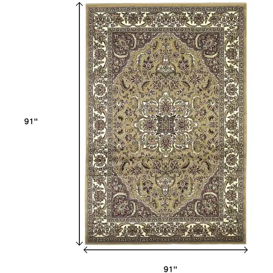 8' Beige And Ivory Floral Medallion Octagon Rug Photo 2