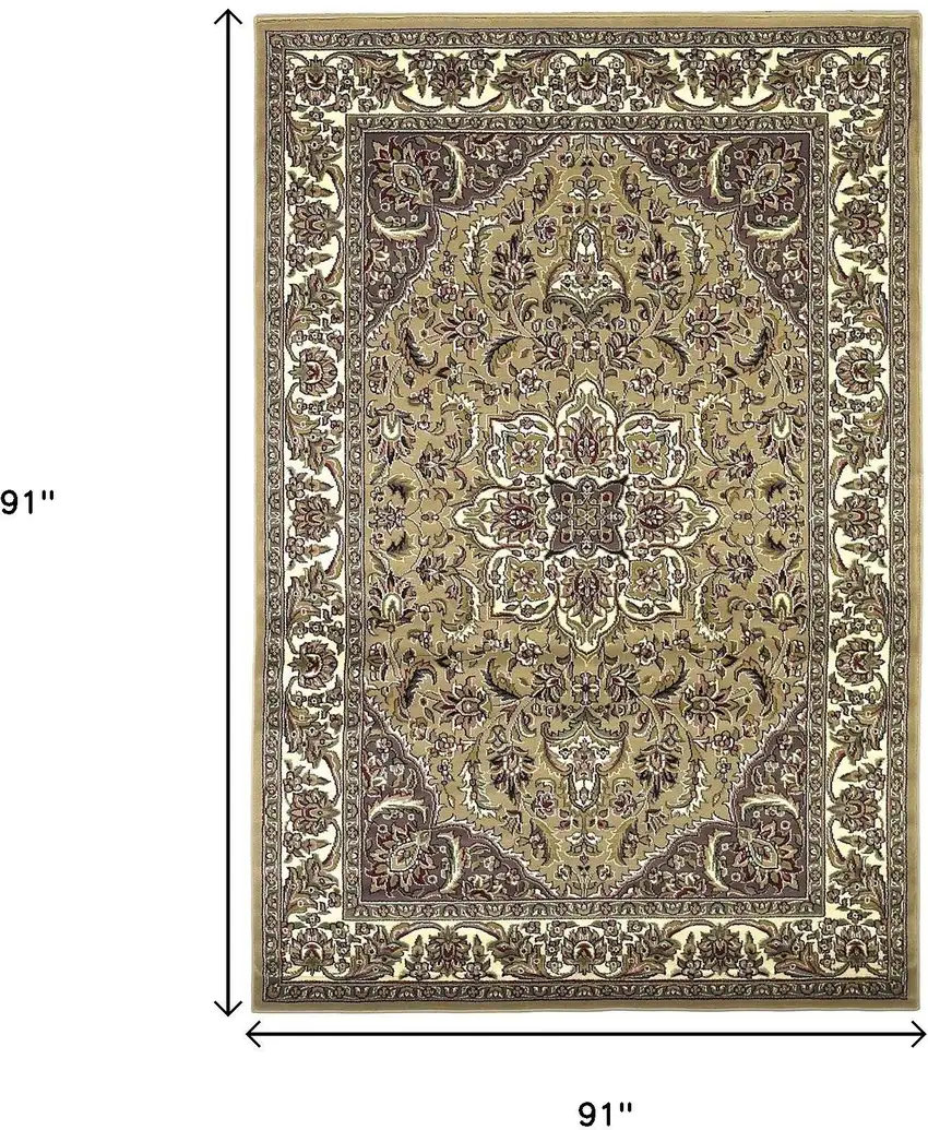 8' Beige And Ivory Floral Medallion Octagon Rug Photo 2