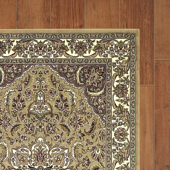 Beige Ivory Machine Woven Traditional Medallion Octagon Indoor Area Rug Photo 3