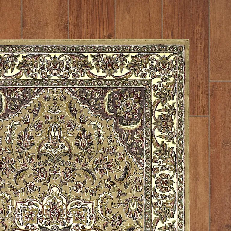 Beige Ivory Machine Woven Traditional Medallion Octagon Indoor Area Rug Photo 3