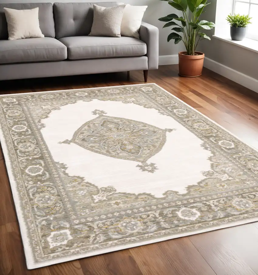 Beige And Ivory Oriental Area Rug Photo 1