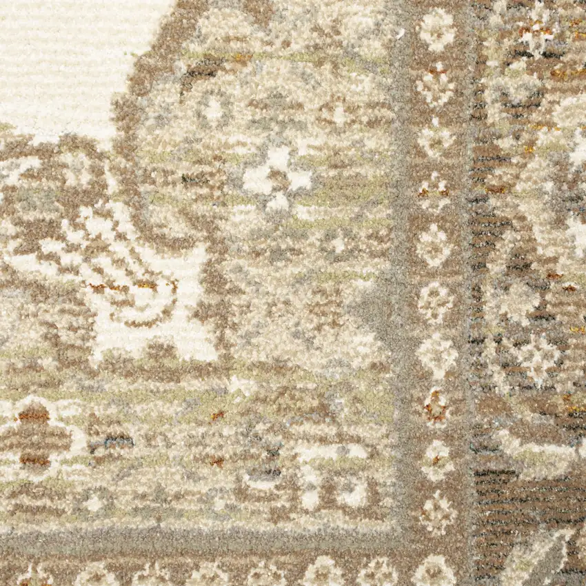 Beige Ivory Tan Gold Grey And Green Oriental Power Loom Stain Resistant Area Rug Photo 3
