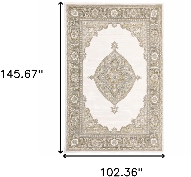 Beige Ivory Tan Gold Grey And Green Oriental Power Loom Stain Resistant Area Rug Photo 5