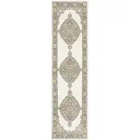Photo of Beige Ivory Tan Gold Grey And Green Oriental Power Loom Stain Resistant Runner Rug