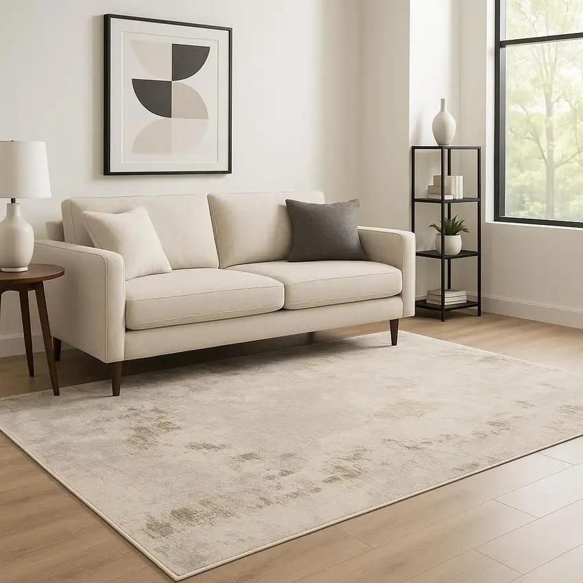 Beige Ivory Tan Grey And Brown Abstract Power Loom Stain Resistant Area Rug Photo 1