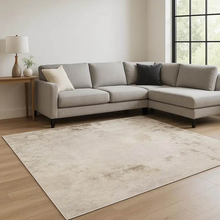 Beige Ivory Tan Grey And Brown Abstract Power Loom Stain Resistant Area Rug Photo 1