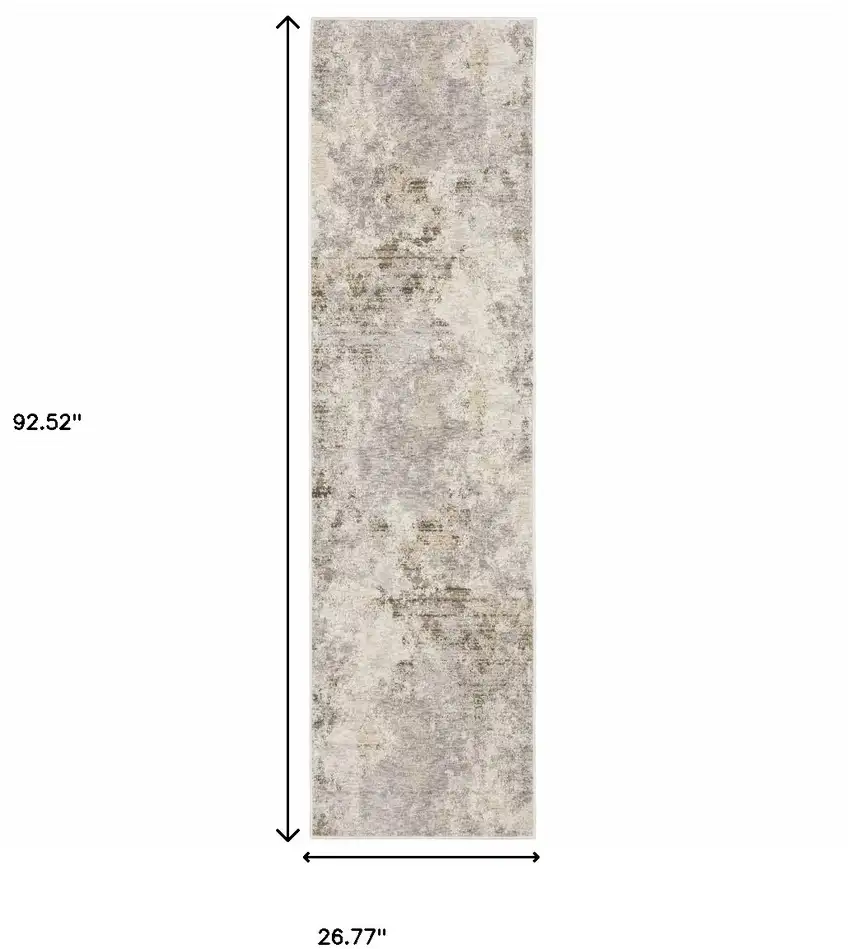 Beige Ivory Tan Grey And Brown Abstract Power Loom Stain Resistant Runner Rug Photo 10