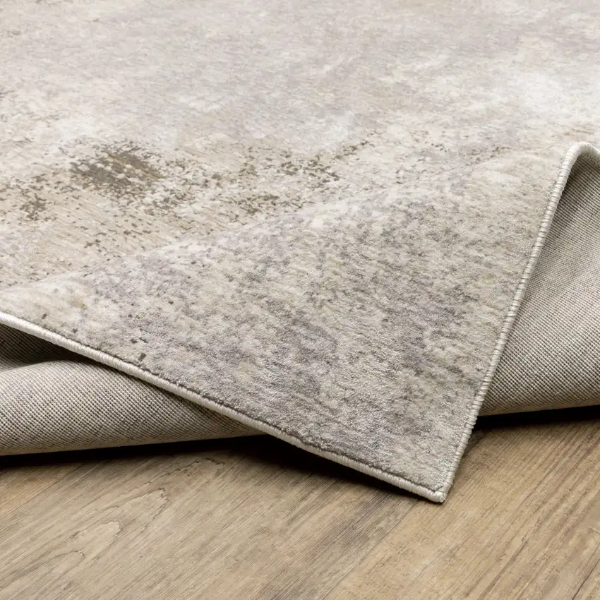 Beige Ivory Tan Grey And Brown Abstract Power Loom Stain Resistant Runner Rug Photo 8