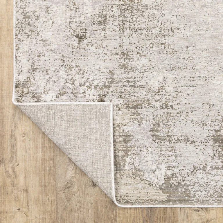 Beige Ivory Tan Grey And Brown Abstract Power Loom Stain Resistant Runner Rug Photo 5