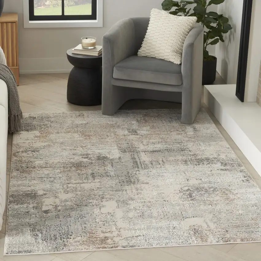 Beige Ivory and Gray Abstract Non Skid Area Rug Photo 4