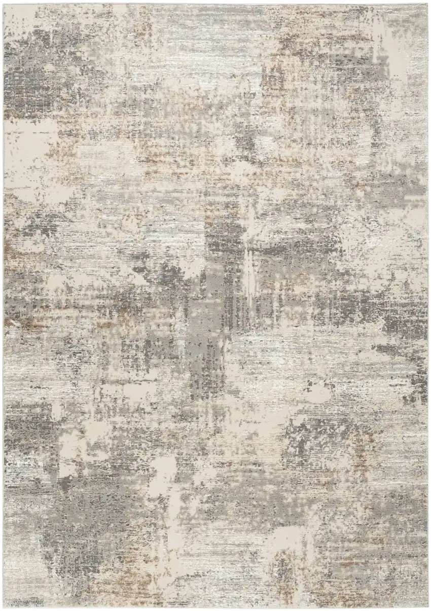 Beige Ivory and Gray Abstract Non Skid Area Rug Photo 2