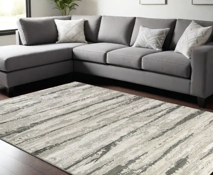 Beige Ivory and Gray Abstract Non Skid Area Rug Photo 1