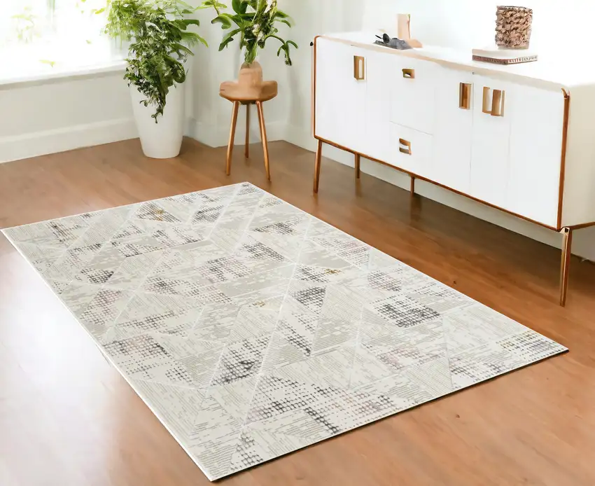 Beige Ivory and Gray Abstract Non Skid Area Rug Photo 1