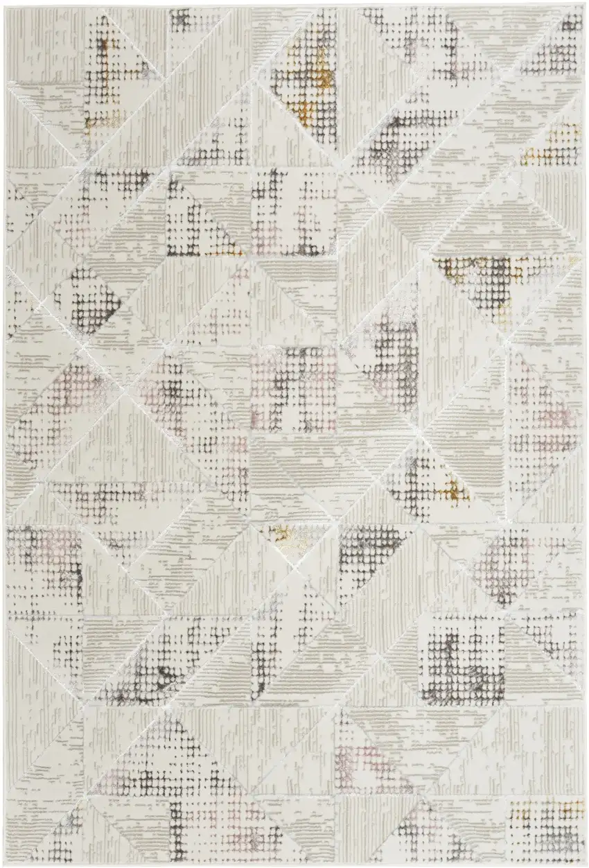 Beige Ivory and Gray Abstract Non Skid Area Rug Photo 3